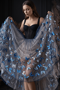 Écharpe châle en tulle tissé avec broderie florale papillon, légère, pour le printemps et l'été, pour filles et femmes - Product Image 2