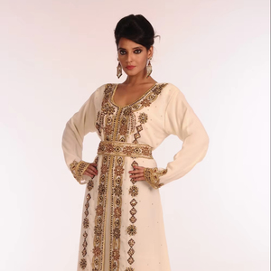 Cream Embroidered Georgette Islamic <b>Kaftan</b> - Product Image 1