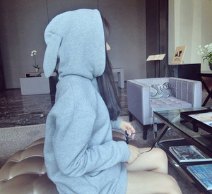 Sweats à capuche avec logo personnalisé pour hommes, oreilles de lapin, manches longues, 100% coton, hiver, fermeture éclair, impression numérique, livraison DDP - Product Image 6