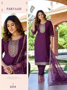 เซ็ตชุดสูท3ชิ้นกางเกง Kurti ผ้าไหมปักลายแบบโรมันหนักสีชมพูดีไซน์ไม่เหมือนใคร - Product Image 6