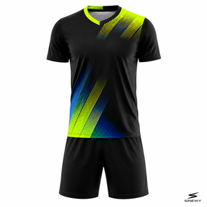 Conjunto de Uniforme de Fútbol SINEWY para Hombre, Cuello en V, Color Negro con Diseño Degradado, Ropa Deportiva de Manga Corta que Absorbe la Humedad para Adultos - Product Image 2