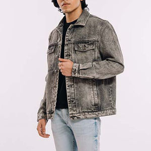 Veste en jean extensible sur mesure pour homme, manches longues, antibactérienne, couleur unie, grandes tailles, pour l'hiver. - Product Image 3