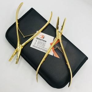 Kit d'outils professionnels de haute qualité en acier inoxydable de qualité chirurgicale, écologiques, plaqués or, pour extensions de cheveux (vente en gros) - Product Image 2