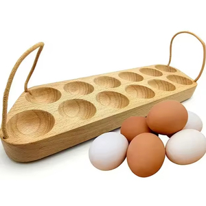 Bandeja de almacenamiento de 15 huevos de diseño antiguo de Color marrón de forma redonda, mesa de cocina, panadería y restaurante, soporte de madera para huevos - Product Image 2