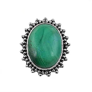 Vintage 925 Silver Cocktail Ring with Oval Natural Malachite <b>Stone</b> Bezel Setting Unisex Everyday Wear - Product Image 2