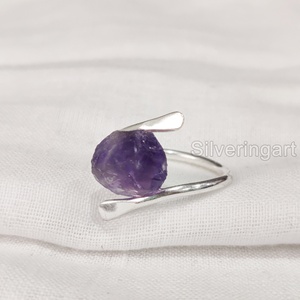 Wholesaler Rough Stone Jewelry Women's <b>Ring</b> Natural Raw <b>Amethyst</b> Gemstone Feb Birthstone Cross Band 925 Sterling Silver <b>Ring</b> - Product Image 3