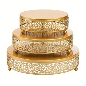 Juego de soporte de pastel de Metal dorado de lujo de alta calidad de 3 mesas de postre redondas para soportes de exhibición de magdalenas de fiesta de boda - Product Image 6