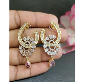 Fashionable Long Two Tone <b>Earrings</b> For Girls With Intricate Stone Setting Great For Party Looks From India - Product Image 5