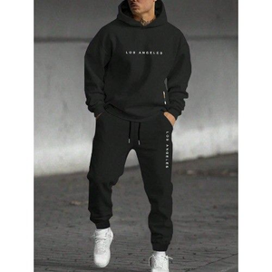 Chándal holgado para hombre, cintura media, invierno, alta calidad, 100% algodón, traje apilado, ropa de calle, Sudadera con capucha, conjuntos de Jogger inferior, estampado sólido - Product Image 3