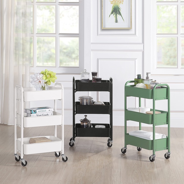 Hot 3-Tier Mobile Office Shelving Rack Independent Storage Unit with Wheels Durable Steel Material