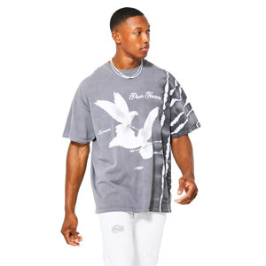 เสื้อยืดผู้ชาย 100% ผ้าฝ้าย เป็นมิตรกับสิ่งแวดล้อม ทรงโอเวอร์ไซส์ พิมพ์ลายสกรีน ไหล่ตก สไตล์สตรีทแวร์ ผ้าหนา 220 กรัม - Product Image 1