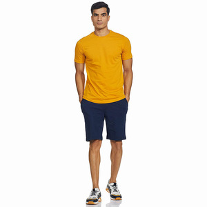 2024 hommes été ensemble couleur unie à manches courtes t-shirt avec bleu marine Shorts décontracté Streetwear entraînement deux pièces tenue - Product Image 1