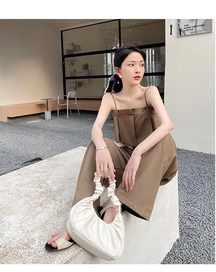 5331# Women Summer New Fashion Suits Female Niche Style Camisole Top Casual Loose Pants Two-piece Set Outwear Streetwear