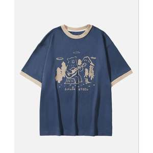 เสื้อยืดพิมพ์ลายเสื้อยืดแขนสามส่วนของผู้ชายเสื้อยืดสีเทาขนาดใหญ่ทนทานเสื้อยืดฤดูร้อนสำหรับปิกนิก - Product Image 5