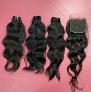 100% Cierres de encaje de cabello Remy indio humano Natural Estilo crudo sin procesar con paquete de ondas naturales Oferta en extensiones de cabello humano - Product Image 4