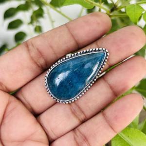 Wholesale 925 Silver plated Trendy <b>Crystal</b> Gemstone <b>Rings</b> Blue Apatite Wedding Engagement Jewelry for Parties - Product Image 3