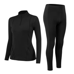 New Women's Thermal Underwear Intimate Set Hooded Above Knee Short Solid Base <b>Layer</b> Elastic Fitness Autumn Sports Wear - Product Image 4