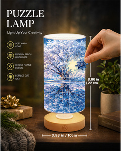 Lampe de table en acrylique Winter Wonderland, style puzzle, cadeau créatif avec base en bois pour décoration - Product Image 3