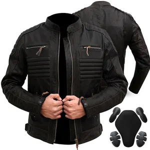 最佳质量最新摩托车男装皮夹克，由牛皮制成，绗缝款式和CE认可的保护器