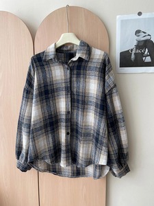 แจ็กเก็ตผ้าสักหลาดลายสก็อตสำหรับผู้หญิง, เสื้อแจ็คเก็ตแขนยาวมีกระดุมมีฮู้ดเสื้อโค้ทแจ็คเก็ตสไตล์มอเตอร์ไซค์ฤดูหนาว - Product Image 4