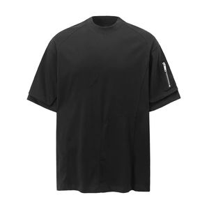 Camiseta de Hombre de Alta Calidad, Manga Corta, Tejida, 100% Algodón, Diseño de Bolsillo Personalizado, Color Sólido, Corte Irregular, Estilo Niche - Product Image 3