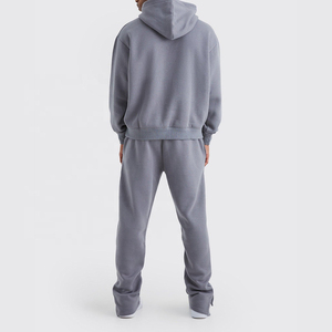 Lightweight Breathable Winter Streetwear Hooded Solid Tracksuit Men OEM Custom <b>Distressed</b> Patch Embroidery Logo Acid Wash - Product Image 6