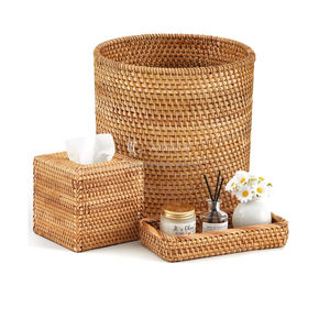 Rattan <b>Bathroom</b> Accessories Set, Premium Artisanal Tissue Cover, Waste <b>Basket</b> and Vanity Tray Wholesale Vietnam Handicraft - Product Image 1