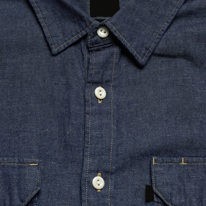 Camisa de mezclilla con botones cubiertos de manga larga transpirable de Color sólido teñido liso Camisa de mezclilla informal cómoda sostenible - Product Image 5