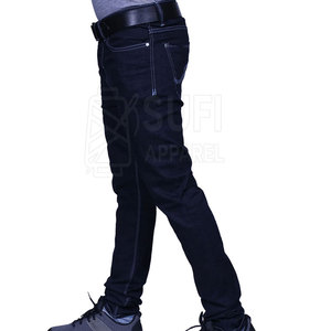 Pakistan Made Men's Straight Casual Mid Waist <b>Button</b> <b>Fly</b> <b>Jeans</b> Pants Durable 100% Cotton Breathable Comfortable Eco-Friendly - Product Image 3