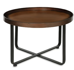 AK โต๊ะกาแฟทำจากไม้ทรงกลมทำจากทองเหลืองพร้อมเสาโลหะสีดำสำหรับเฟอร์นิเจอร์ระเบียง/เฟอร์นิเจอร์ห้อง - Product Image 5