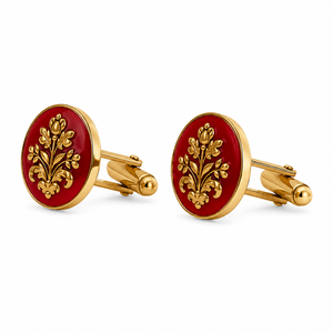 Handmade Red Enamel Floral Gold Plated Brass <b>Vintage</b> Meenakari Style <b>Cufflinks</b> for Men Formal Engagement - Product Image 1