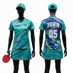 Uniforme de tenis de mesa para mujer, 180 GSM, poliéster transpirable con spandex, azul, verde, blanco, panel sublimado, logotipo personalizado - Product Image 3