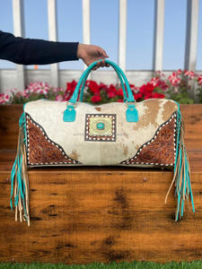 กระเป๋าเดินทางใบใหญ่แบบวินเทจทำด้วยมือออกใหม่กระเป๋าหนังวัวยูนิเซ็กซ์ทรงดัฟเฟิลขอบสีเทอร์ควอยซ์ออกแบบเครื่องมือแฟชั่นตามสั่ง - Product Image 2