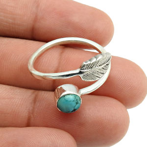 Haute qualité 925 argent Sterling naturel Turquoise pierre précieuse forme de feuille bague élégante bijoux bohème prix de gros fournisseurs - Product Image 3