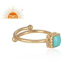 Latest Handmade Design 18K <b>Gold</b> Plated Natural Arizona <b>Turquoise</b> Gemstone Stackable <b>Ring</b> Demi Fine Jewelry Manufacturer - Product Image 3