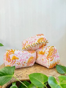 Quilted Cotton Handmade Artist Boho Travel for Case with Zipper Three Pouches Waterproof Eco-Friendly Cosmetic <b>Bags</b> - Product Image 3