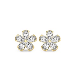 Petite Flower Lab Grown Diamond Stud Earrings 1 Ct Tw F-G Color VS Clarity 10 Diamonds 14K Solid Gold Everyday Bloom Charm - Product Image 3