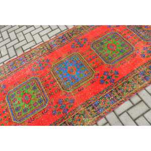 4.1x11.5 ft Rug, Vintage Turkish Rug, <b>Red</b> <b>Wool</b> Rug - Product Image 5