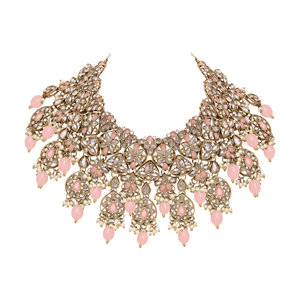 <b>Wedding</b> Floral Choker, Bridal Choker <b>Set</b>, Dulhan Floral Choker , Reverse AD Jewelry , Mehandi Plated ,Designer Jewelry - Product Image 4