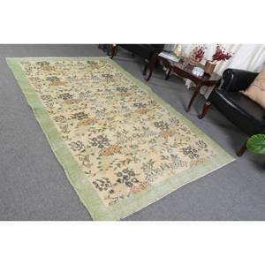 Tapis en laine Patchwork vert beige classique 5.2x8.4 pieds Design Aubusson turc pour couloir de chevet de salon avec support en latex - Product Image 4
