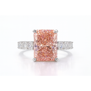 Anillo de Diamantes Cultivados en Laboratorio con Certificación IGI, Corte Radiante en Rosa Intenso, Montura en U, Banda de Platino con Diamantes Laterales, Anillo para Mujer - Product Image 1