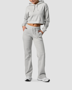 Custom Wholesale Top selling Women Oversized Cropped Hoodie & Jogger Set Premium Fleece Streetwear <b>Tracksuit</b> - Product Image 3
