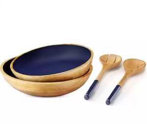 Ensemble de bols en bois avec impression émaillée, fabrication de vaisselle de haute qualité, bols à salade avec ensemble de service à prix avantageux, service à salade - Product Image 5