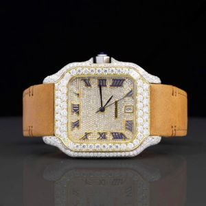 Reloj de Lujo con Diamantes de Imitación Moissanite VVS, Esfera Analógica de Acero Inoxidable Color Amarillo Mostaza, Estilo Hip Hop, Regalo Empresarial para Él - Product Image 1