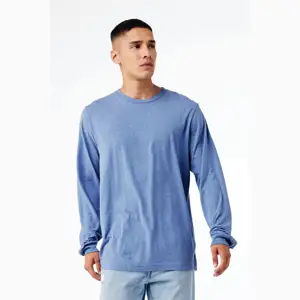 50% 폴리 25% Airlume Combed and Ring Spun Cotton 25% 레이온 40 싱글 3.8 oz 블루 유니섹스 Triblend 긴 소매 티셔츠