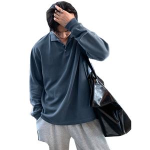 Polo à manches longues bleu polyvalent décontracté pour homme, printemps - Product Image 1