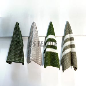 100% serviettes de cuisine tricotées en coton biologique Fairtrade torchons de cuisine jetables antimicrobiens à séchage rapide Design solide et rayé - Product Image 1