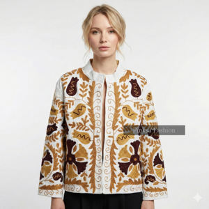 Vêtement d'hiver en velours brodé artisanal, esthétique bohème, respirant, écologique, en coton, pour femmes, motif floral de luxe - Product Image 1