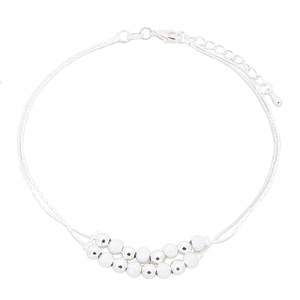 Cavigliera con Perline a Sfera in Oro Bianco 14k con Diamante, Placcatura in Oro 18k e Rodio per Occasioni Speciali - Product Image 1