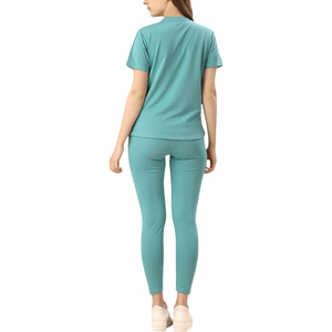 Conjunto Deportivo Informal para Mujer, Color Verde Azulado, Manga Corta, Cuello Redondo, Leggings Transpirables, Ligeros, de Color Sólido, para Verano, Marca INDEX APPAREL - Product Image 2